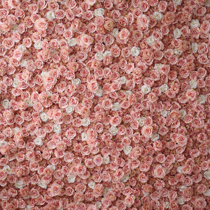 Valar Flowers Roll Up Fabric Artificial Turkish Rose and Oriental Pink and White Flower Wall Wedding Backdrop, Floral Party Decor, Event Photography-VF-054