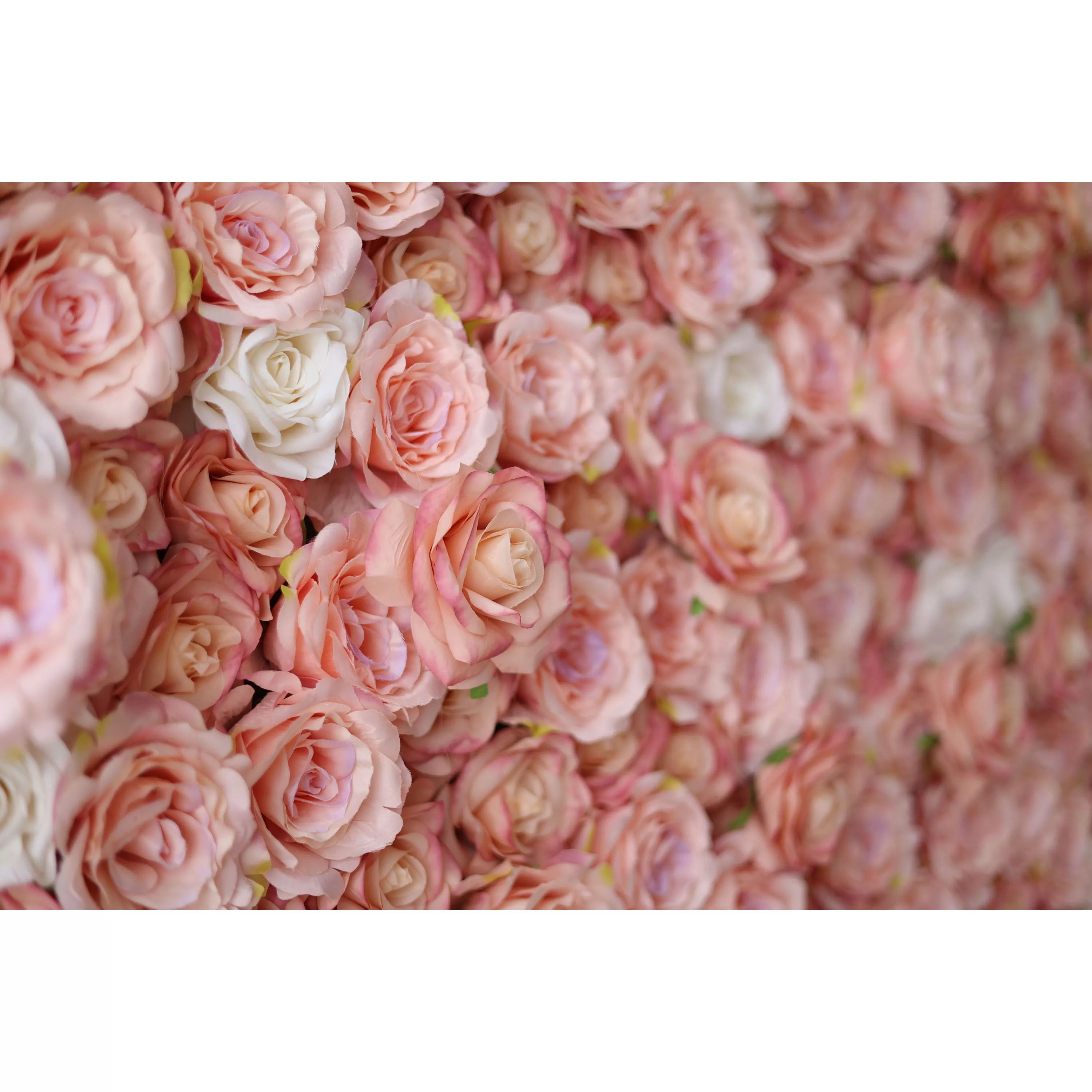 Valar Flowers Roll Up Fabric Artificial Turkish Rose and Oriental Pink and White Flower Wall Wedding Backdrop, Floral Party Decor, Event Photography-VF-054