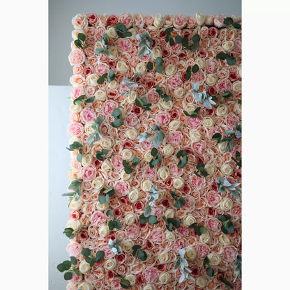 Valar Flowers Showcases: The Peach Blossom Euphoria - Artificial Fabric Flower Wall Featuring Rosy Blush and Creamy Peach Florals – An Enchanting Backdrop for Celebrations &amp; Cozy Home Interiors-VF-215