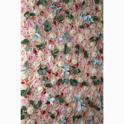 Valar Flowers Showcases: The Peach Blossom Euphoria - Artificial Fabric Flower Wall Featuring Rosy Blush and Creamy Peach Florals – An Enchanting Backdrop for Celebrations &amp; Cozy Home Interiors-VF-215