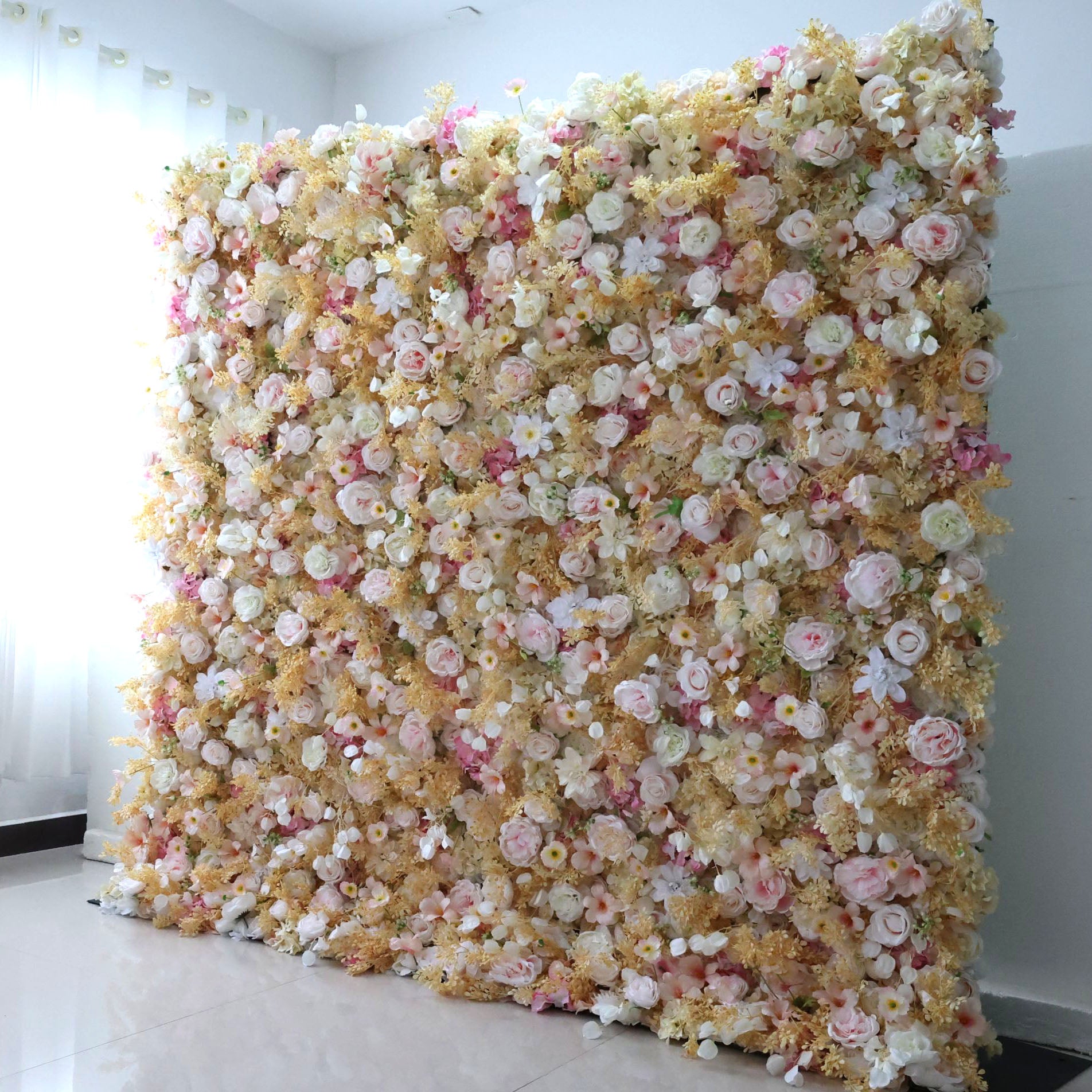 Valar Flowers Roll Up Fabric Artificial Flower Wall Wedding Backdrop, Floral Party Decor, Event Photography-VF-331