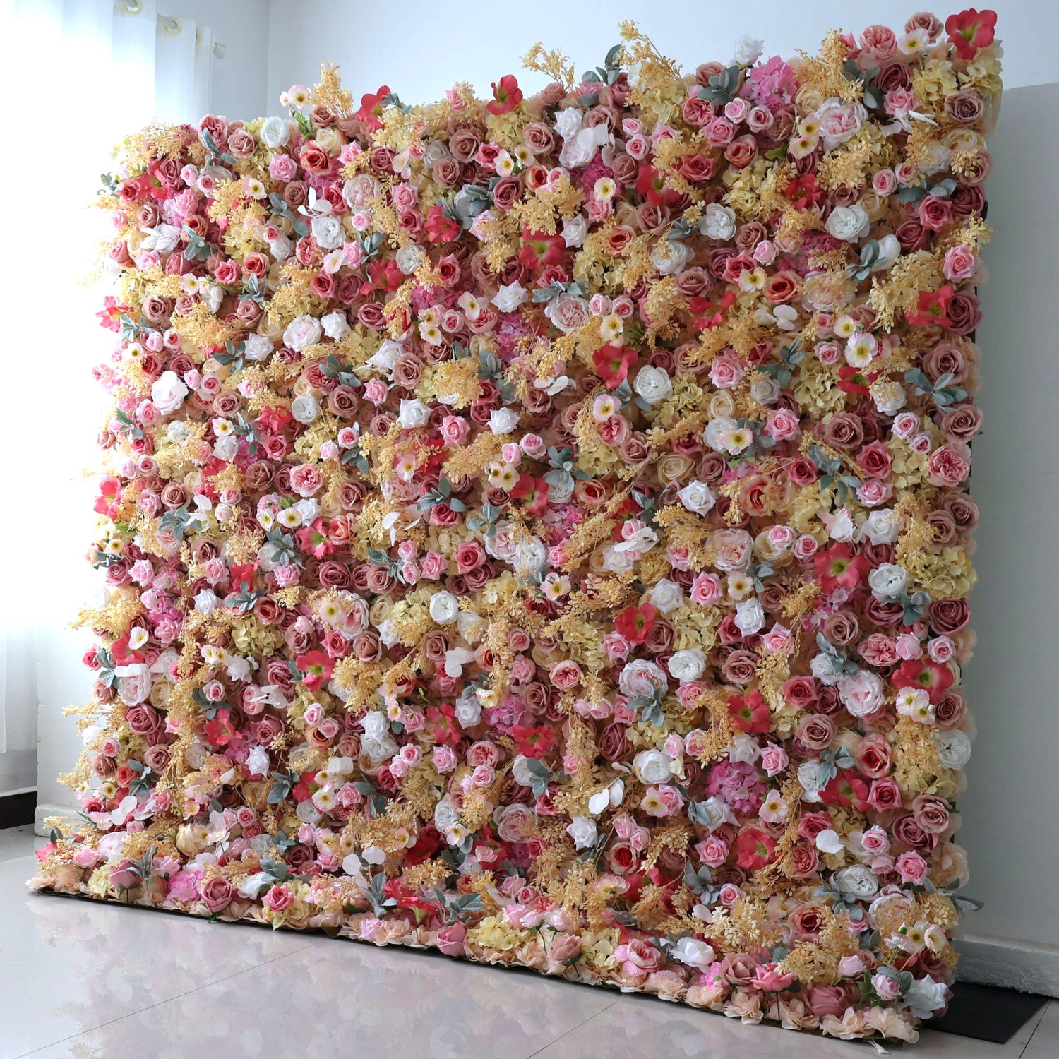 Valar Flowers Roll Up Fabric Artificial Flower Wall Wedding Backdrop, Floral Party Decor, Event Photography-VF-329