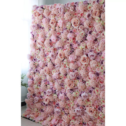 Valar Flowers Roll Up Fabric Artificial Pink Rose Red Purple Light Yellow Flower Wall Wedding Backdrop, Floral Party Decor, Event Photography-VF-048