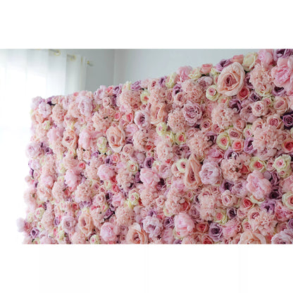 Valar Flowers Roll Up Fabric Artificial Pink Rose Red Purple Light Yellow Flower Wall Wedding Backdrop, Floral Party Decor, Event Photography-VF-048