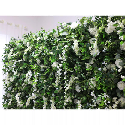 Valar-Blumen rollen Stoff künstliche weiße Blume und lebendig grüne Blätter Blumenwand-Hochzeitshintergrund, Blumen-Party-Dekor, Event-Fotografie-VF-071-3