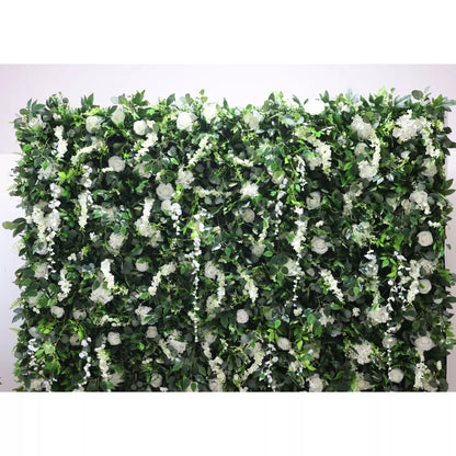 Valar-Blumen rollen Stoff künstliche weiße Blume und lebendig grüne Blätter Blumenwand-Hochzeitshintergrund, Blumen-Party-Dekor, Event-Fotografie-VF-071-3