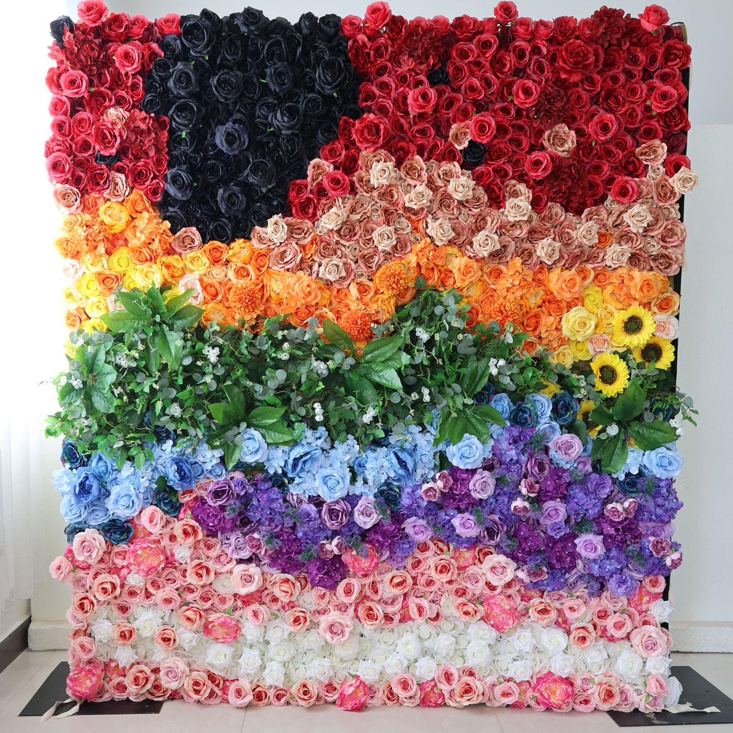 Valar Flowers Roll Up Fabric Artificial Vivid Rainbow Flower Wall Wedding Backdrop, Floral Party Decor, Event Photography-VF-310