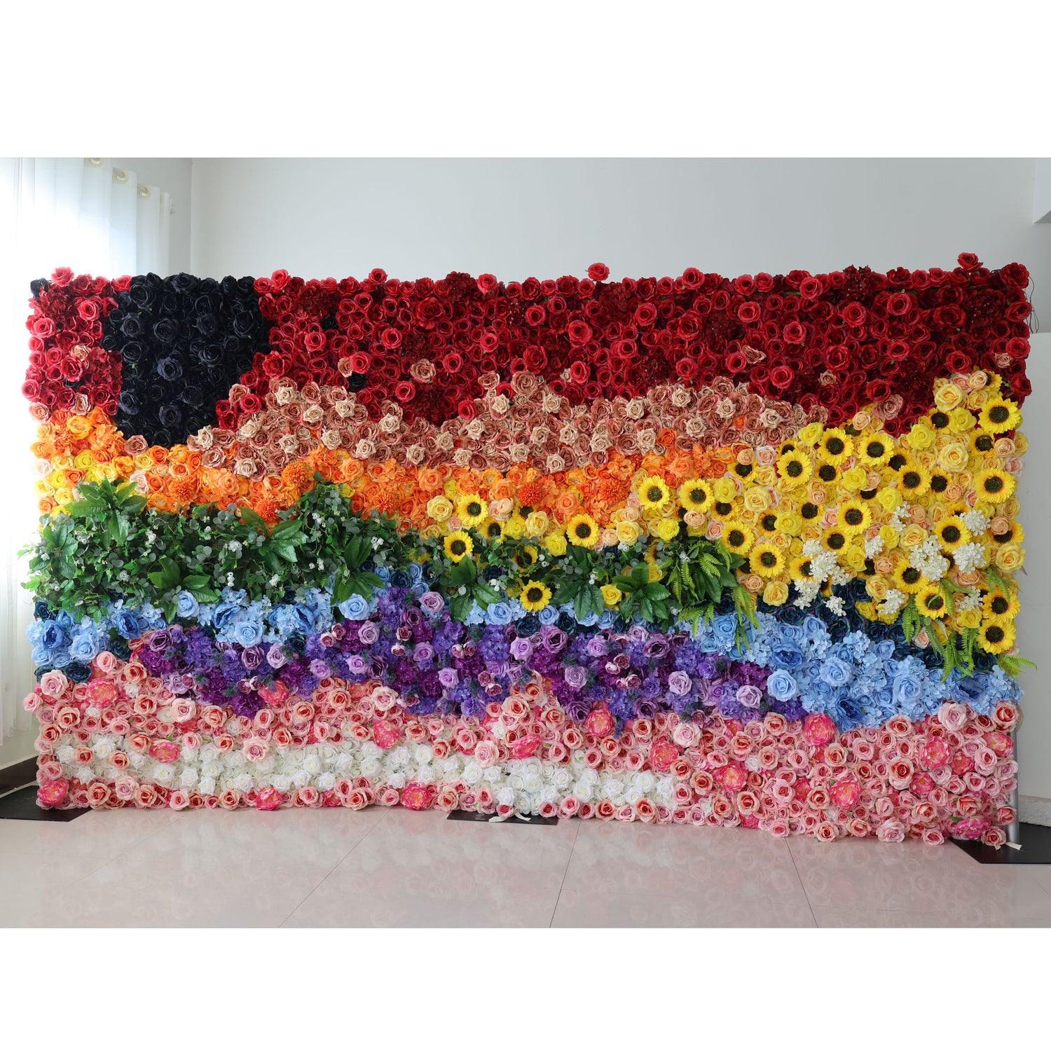 Valar Flowers Roll Up Fabric Artificial Vivid Rainbow Flower Wall Wedding Backdrop, Floral Party Decor, Event Photography-VF-310