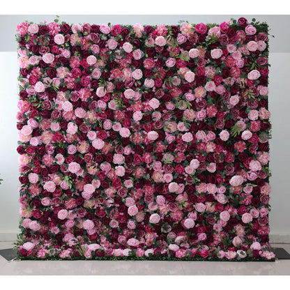 Valar Flowers Roll Up Fabric Artificial Mixed Wine Berry and Wisteria Purple Bouquet Flower Wall Wedding Backdrop, Floral Party Decor, Event Photography-VF-068