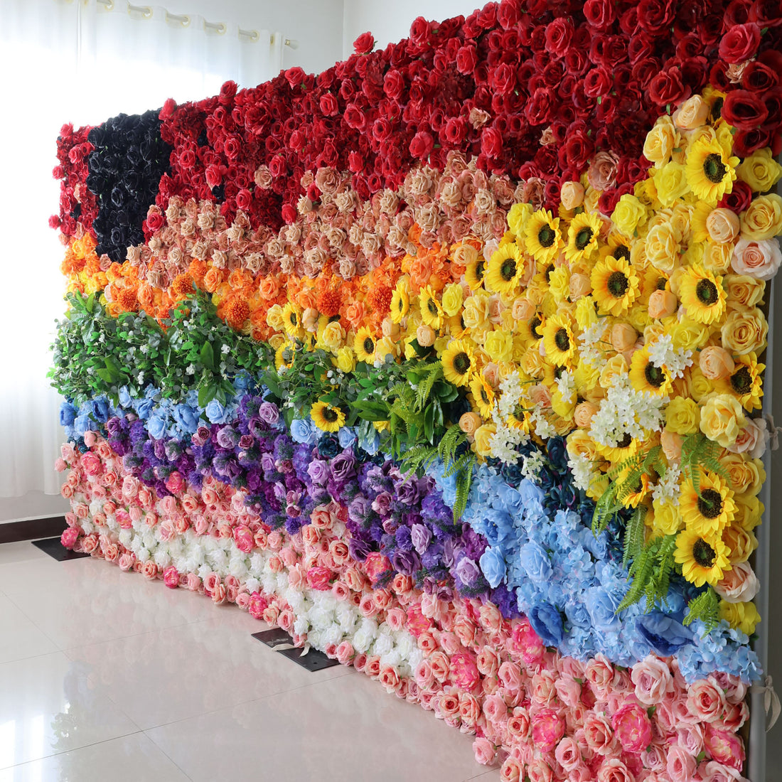 Valar Flores Roll Up Tecido Artificial Vivid Rainbow Flor Parede Wedding Backdrop, Decoração Floral Festa, Evento Fotografia-VF-310