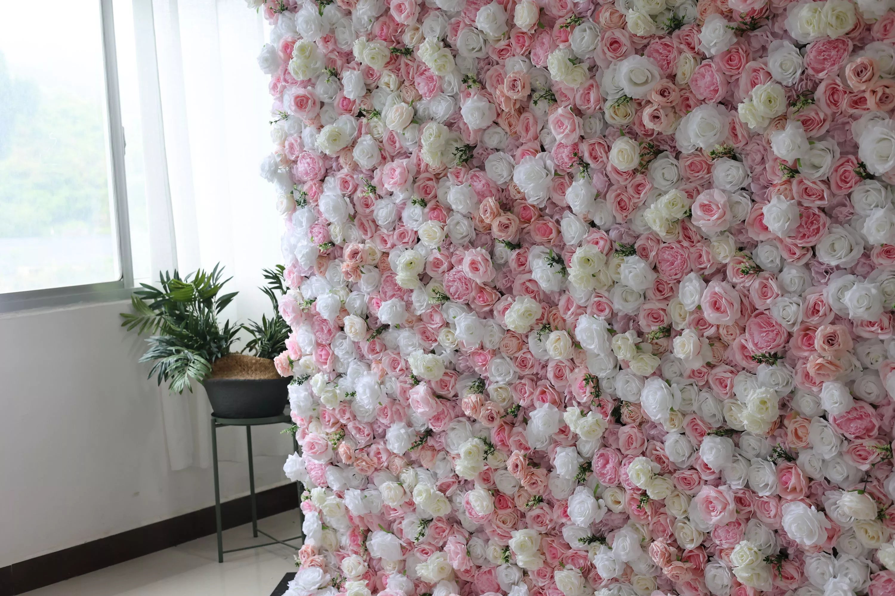 ValarFlowers Artificial Floral Wall Backdrop: Pink Blush Ballet - A Gentle Waltz of Pastel Roses-VF-253