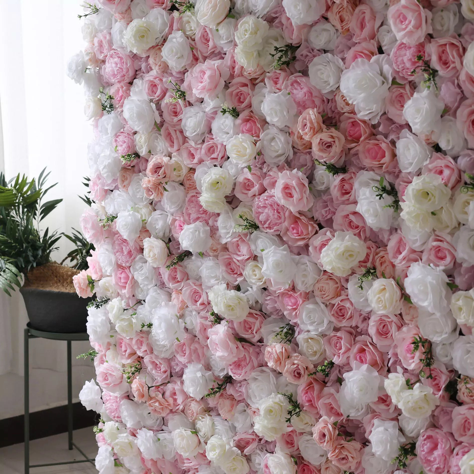 ValarFlowers Artificial Floral Wall Backdrop: Pink Blush Ballet - A Gentle Waltz of Pastel Roses-VF-253