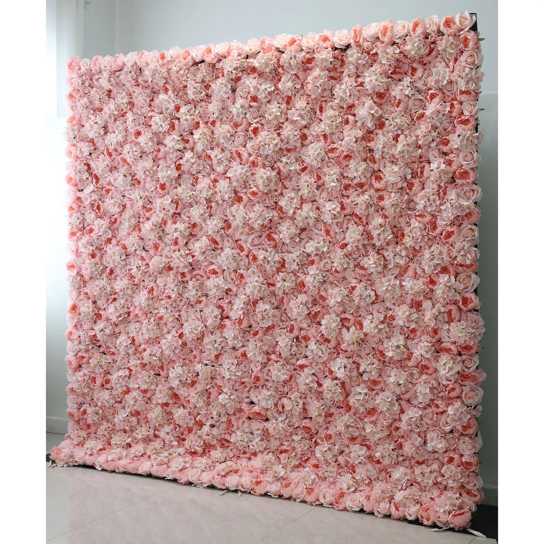 Valar fleurs Roll Up tissu artificiel Rose brouillard et châtaignier profond fleur mur mariage toile de fond, décor de fête Floral, événement photographie-VF-021-2