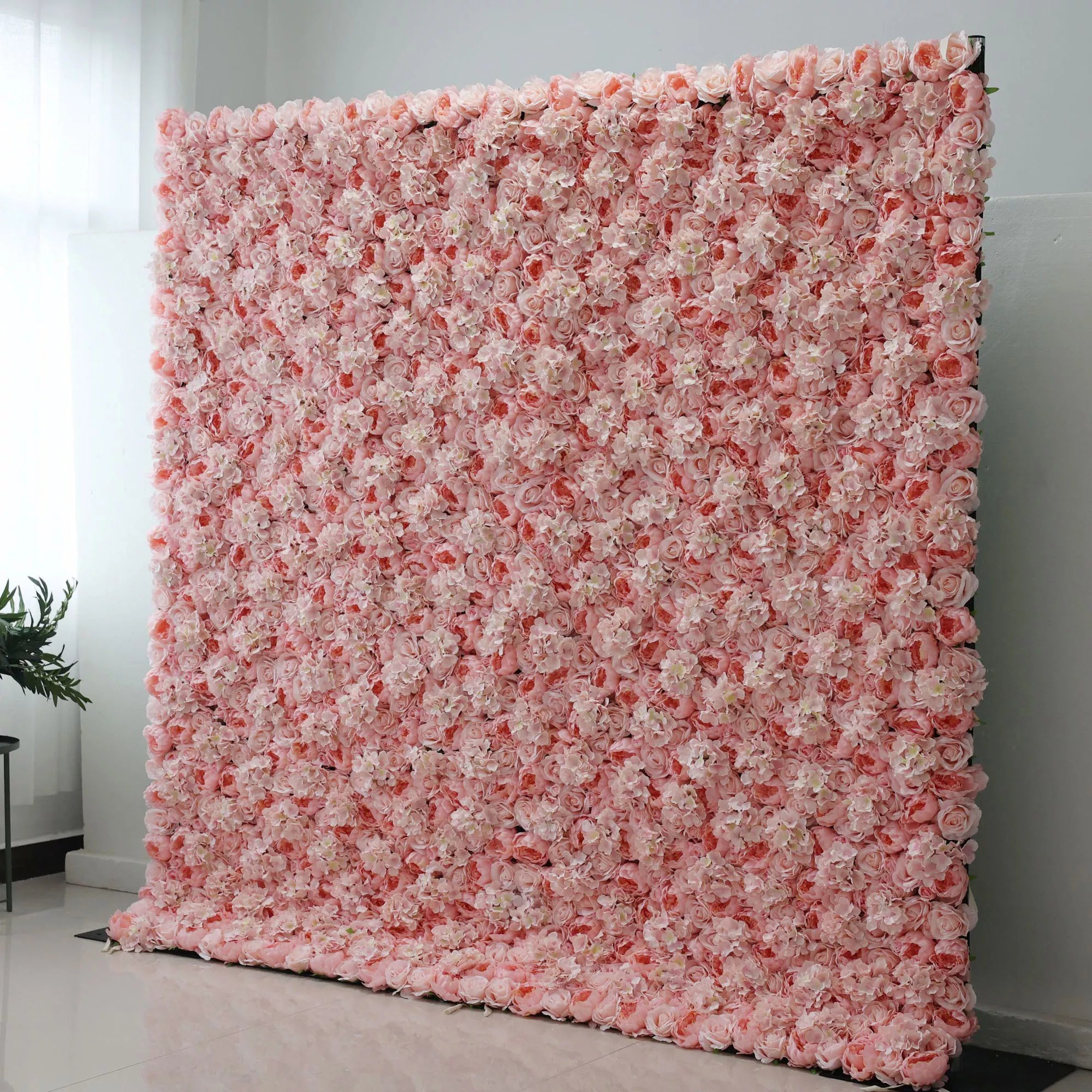 Valar Flowers Roll Up Fabric Artificial Rose Fog and Deep Chestnut Flower Wall Wedding Backdrop, Floral Party Decor, Event Photography-VF-021-2