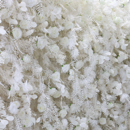 Ethereal White Floral Wall with Feathered Fern Accents: An Oasis of Serenity for Premium Events-VF-202-2