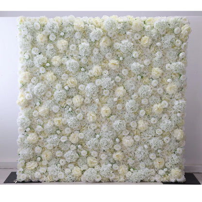 Valar Flowers Roll Up Fabric Artificial Champagne Ivory, White and Grey Olive Light Yellow Green Flower Wall Wedding Backdrop, Floral Party Decor, Event Photography-VF-053-2