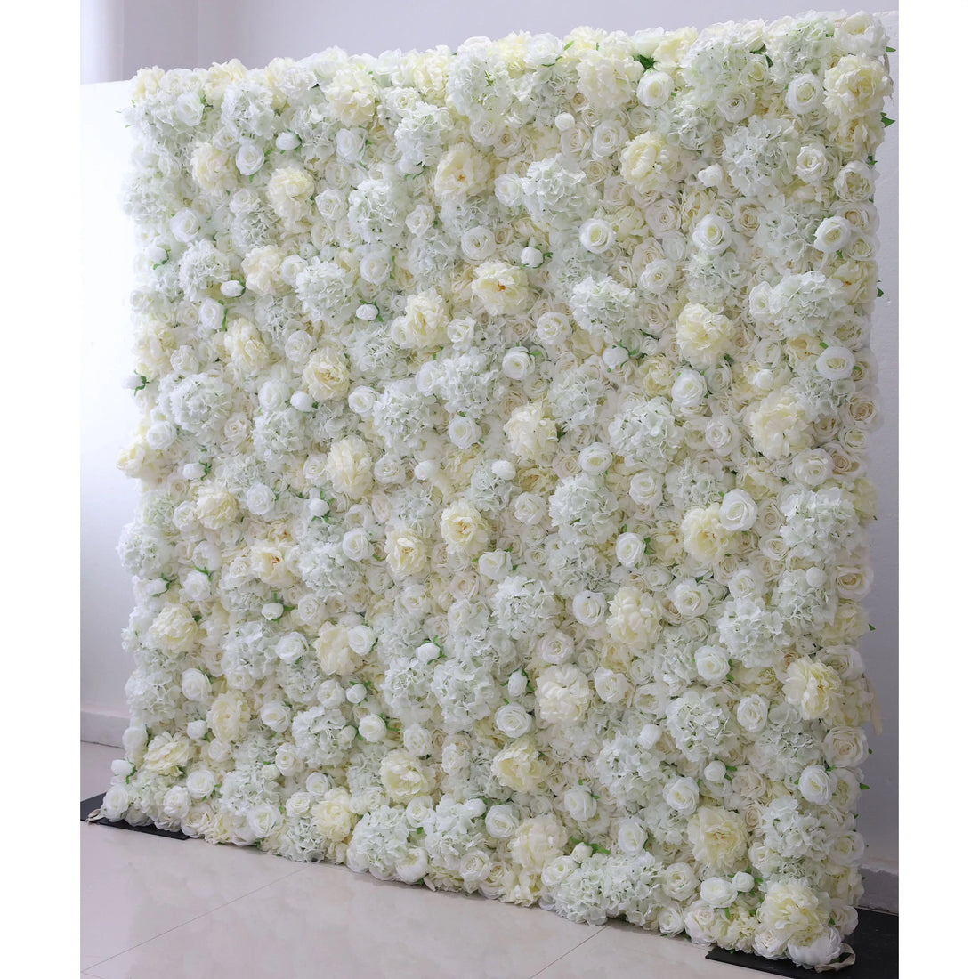 Valar Flowers Roll Up Fabric Artificial Champagne Ivory, White and Grey Olive Light Yellow Green Flower Wall Wedding Backdrop, Floral Party Decor, Event Photography-VF-053-2