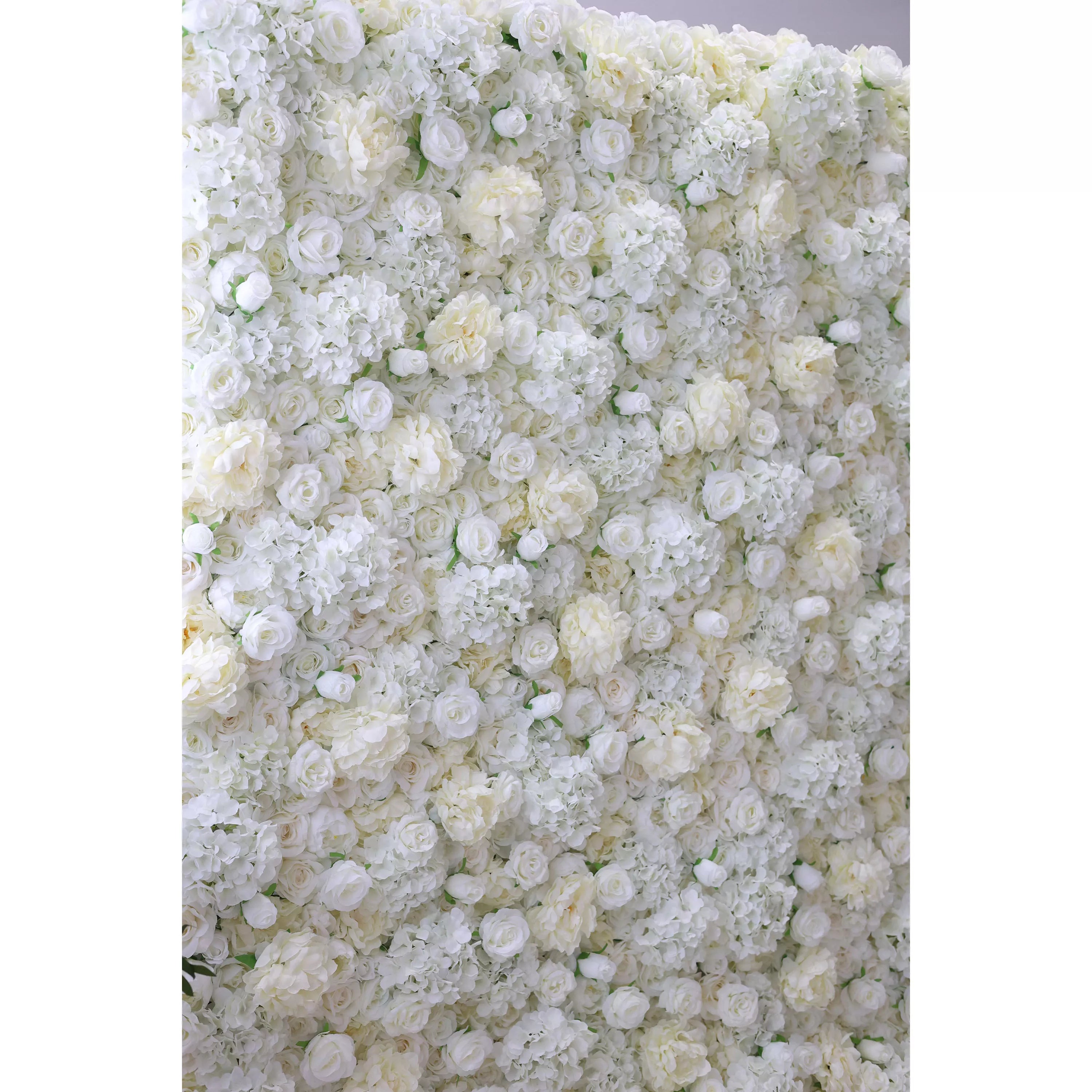 Valar Flowers Roll Up Fabric Artificial Champagne Ivory, White and Grey Olive Light Yellow Green Flower Wall Wedding Backdrop, Floral Party Decor, Event Photography-VF-053-2