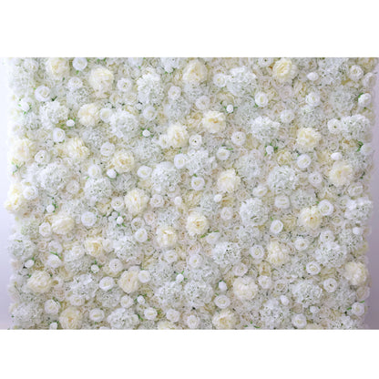 Valar Flowers Roll Up Fabric Artificial Champagne Ivory, White and Grey Olive Light Yellow Green Flower Wall Wedding Backdrop, Floral Party Decor, Event Photography-VF-053-2