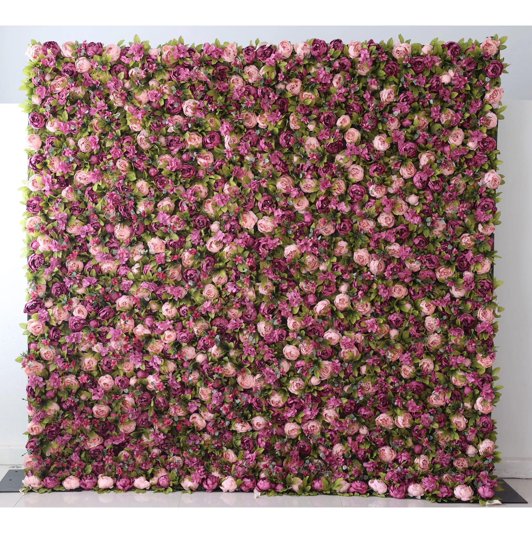 Valar Flowers Roll Up Fabric Artificial Turkish Rose and Light Orchid Color With Pale Olive Green Leaves Flower Wall Wedding Backdrop, Floral Party Decor, Event Photography-VF-001