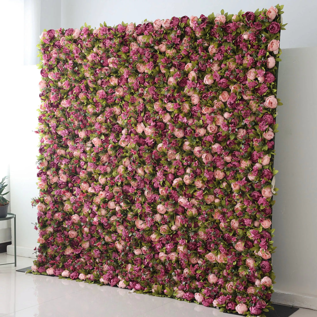 Valar Flores Enrolla Tela Artificial Rosa Turca Y Orquídea Clara Color Con Hojas Verde Olivo Pálido Pared De Flores Fondo De Boda De Pared, Decoración Floral De Fiesta, Fotografía De Eventos-VF-001