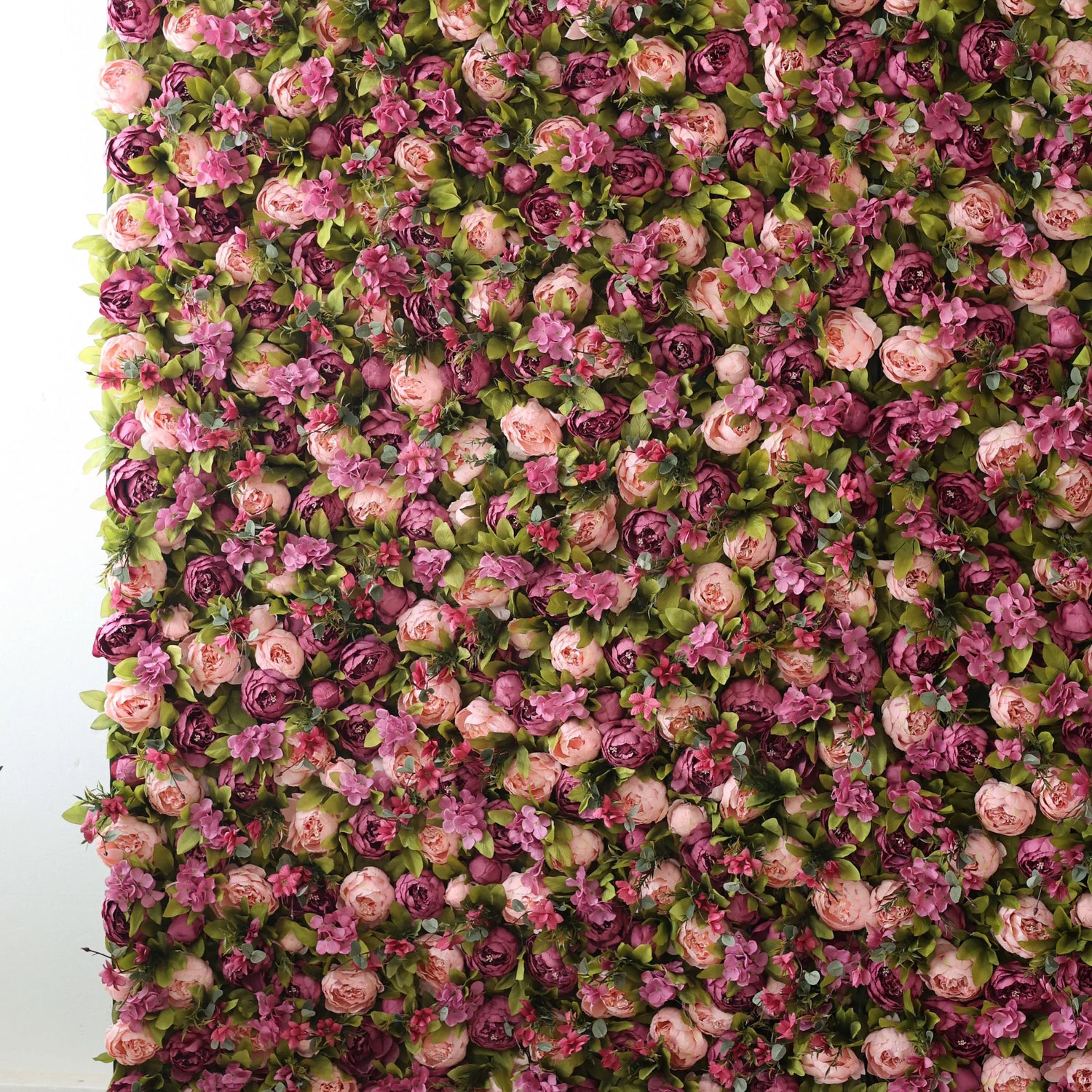 Valar-Blumen Roll-up-Stoff künstliche türkische Rose und helle Orchideenfarbe mit blass-olivgrünen Blättern Blume Wand Hochzeit Hintergrund, Blumen Party Dekor, Event-Fotografie-VF-001