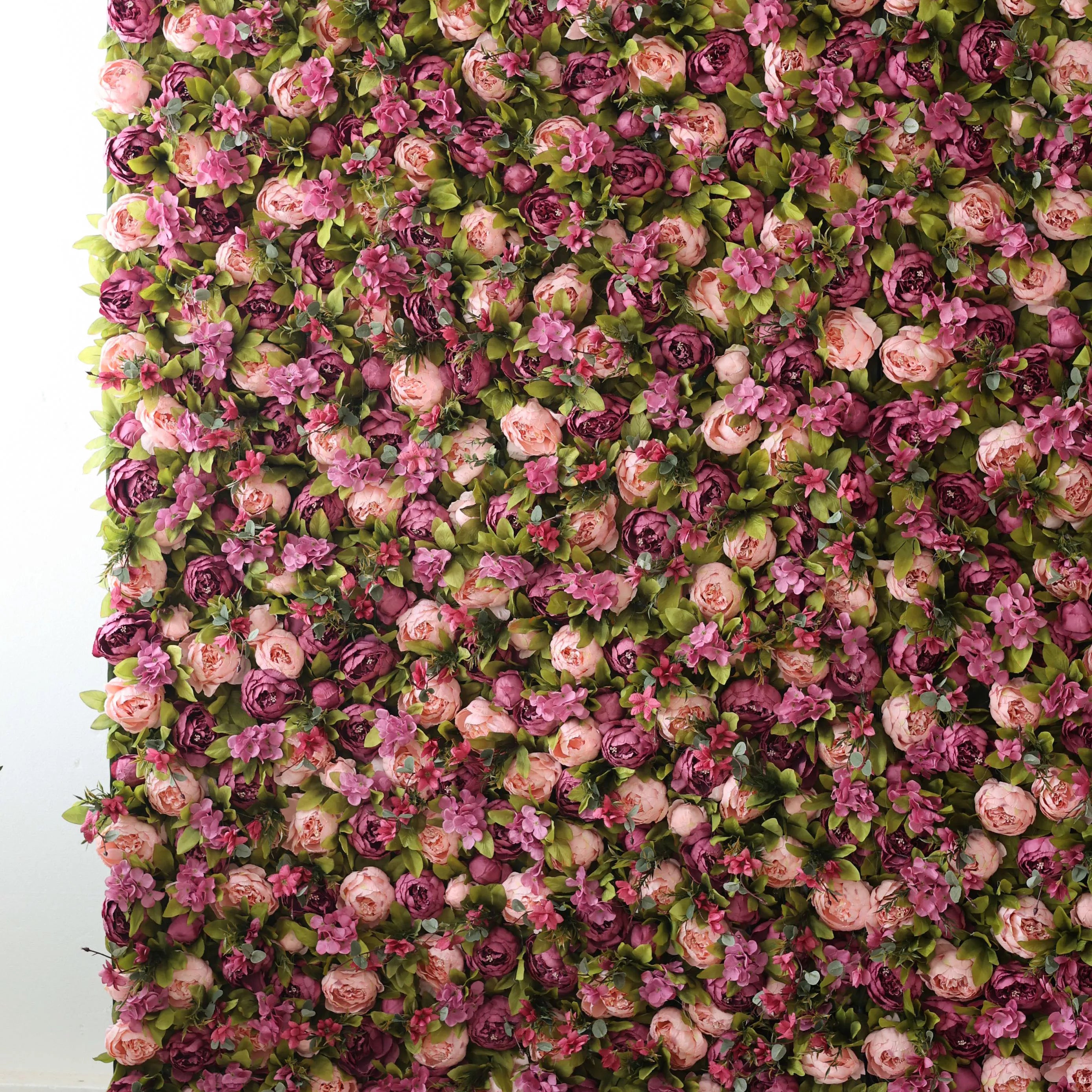 Valar Flowers Roll Up Fabric Artificial Turkish Rose and Light Orchid Color With Pale Olive Green Leaves Flower Wall Wedding Backdrop, Floral Party Decor, Event Photography-VF-001