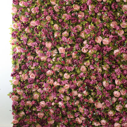 Valar Flowers Roll Up Fabric Artificial Turkish Rose and Light Orchid Color With Pale Olive Green Leaves Flower Wall Wedding Backdrop, Floral Party Decor, Event Photography-VF-001