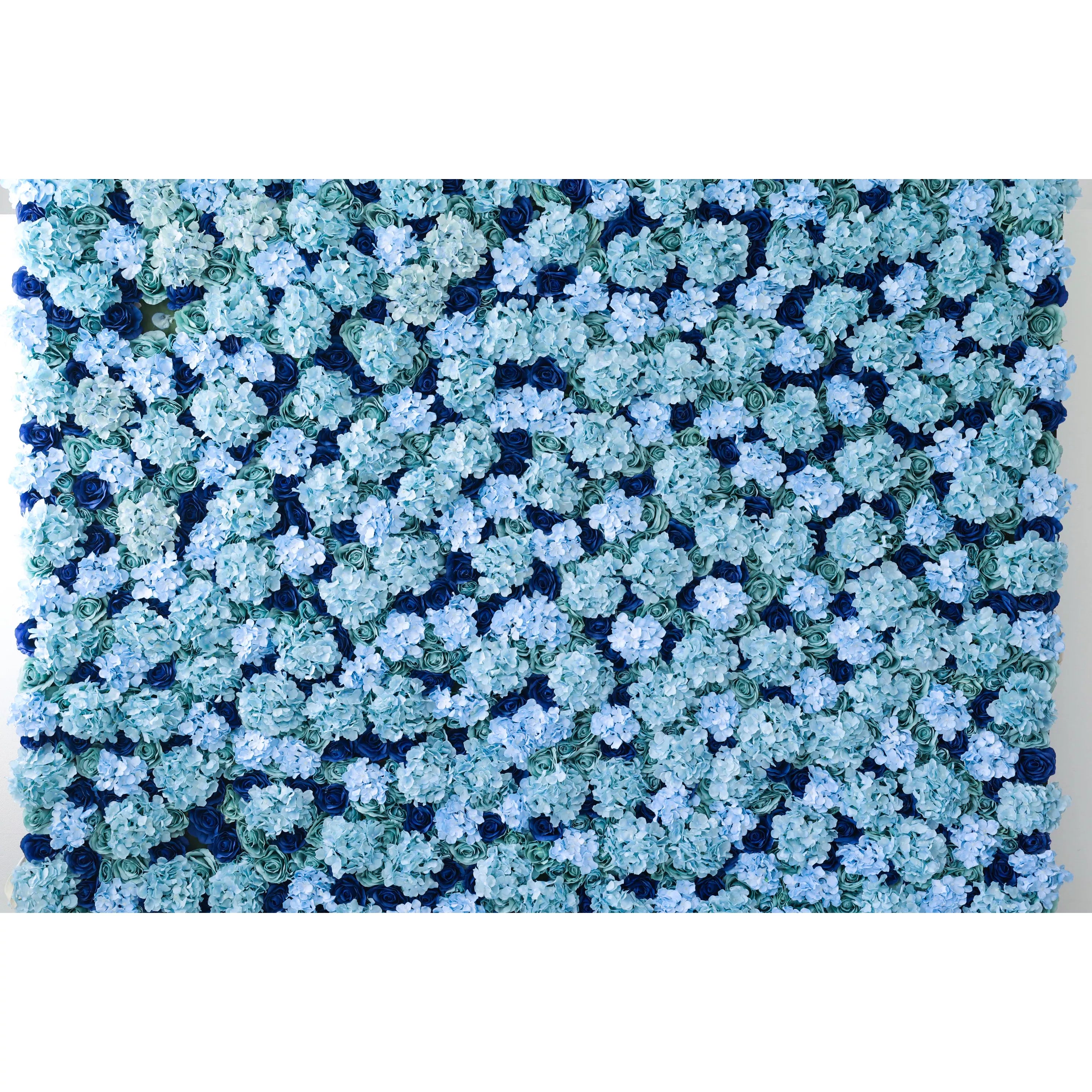 Valar Flowers presenta: Flor Azul, una cautivadora variedad de flores turquesas y azul profundo, la pared perfecta para temas oceánicos, eventos náuticos y espacios interiores tranquilos-VF-223