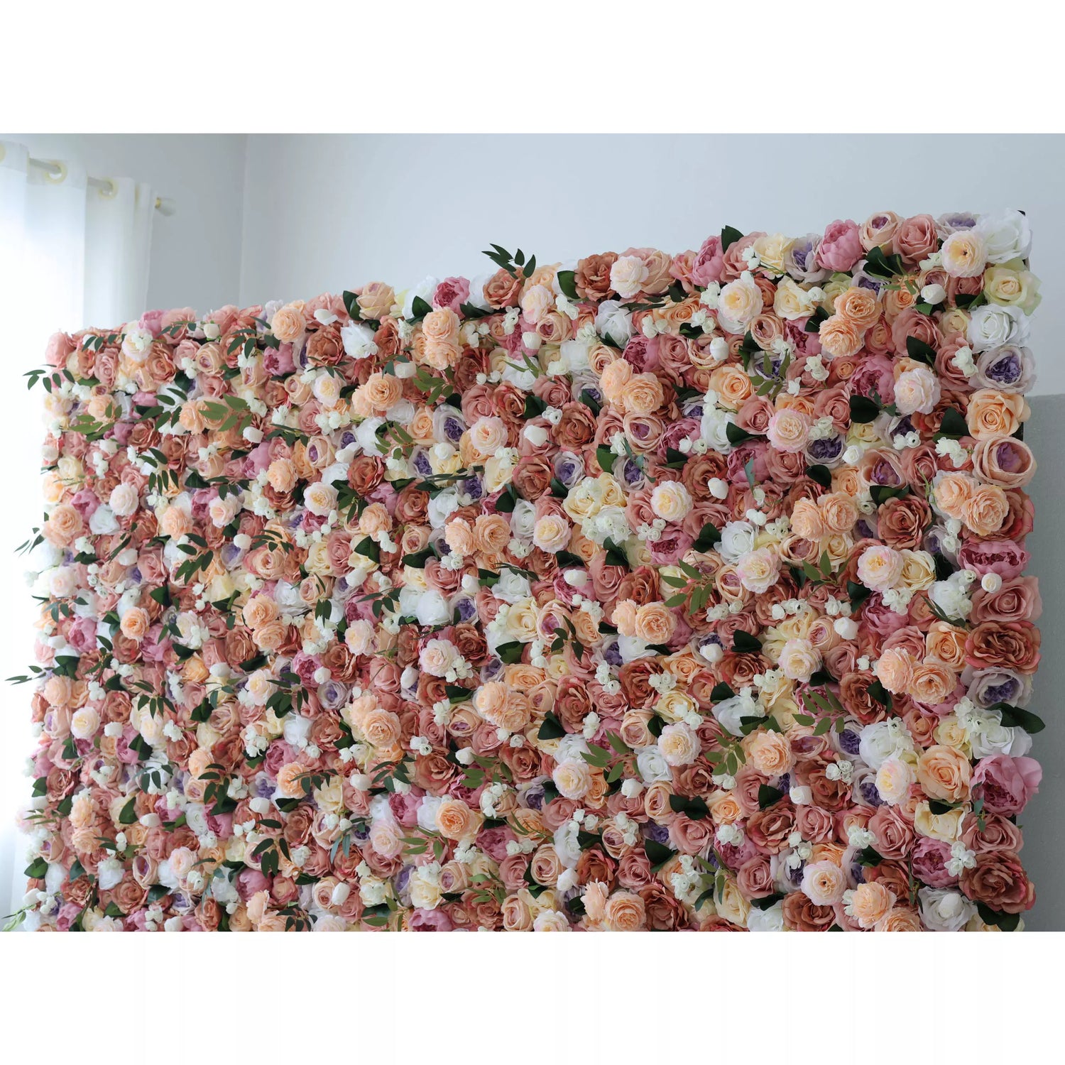 Valar Blumen Roll-up-Stoff künstlich gemischt aus zierlicher Orchidee, Traube, Wüstensand, dunklem Siena-Blumen-Teppich-Blumen-Wand-Hochzeitshintergrund, Blumen-Party-Dekor, Event-Fotografie-VF-023