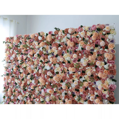 Valar Flowers Roll Up Fabric Artificial Mixed of Petite Orchid, Grape, Desert Sand, Dark Sienna Flowers Carpet Flower Wall Wedding Backdrop, Floral Party Decor, Event Photography-VF-023