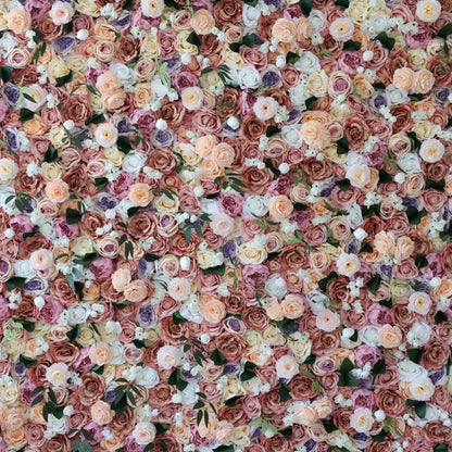 Valar Flowers Roll Up Fabric Artificial Mixed of Petite Orchid, Grape, Desert Sand, Dark Sienna Flowers Carpet Flower Wall Wedding Backdrop, Floral Party Decor, Event Photography-VF-023