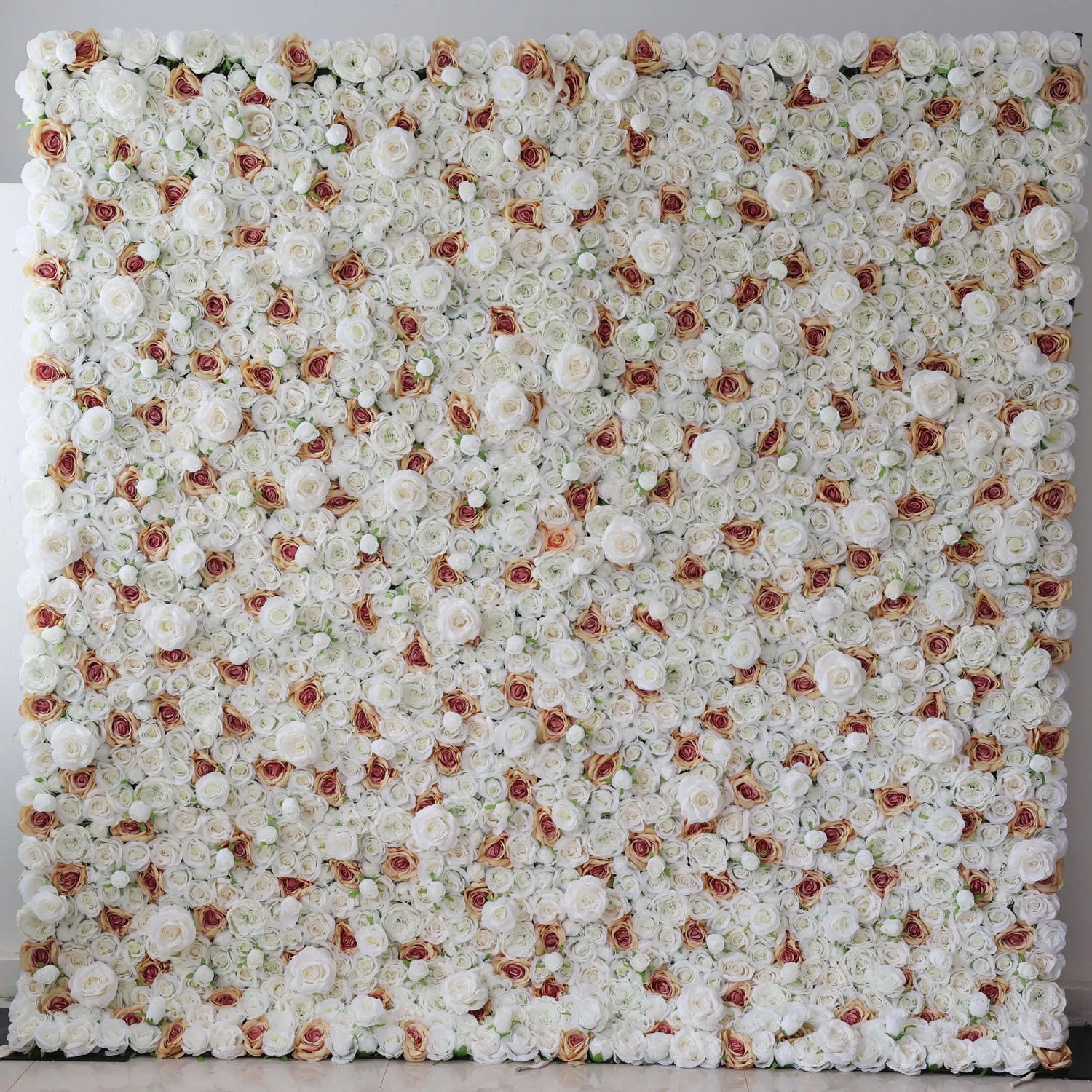 Valar Flowers Unveils: Elysian Meadows – A Majestic Blend of White &amp; Light Peach Fabric Roses – Quintessential Floral Wall for Weddings, Celebrations &amp; Sophisticated Interior Settings-VF-218