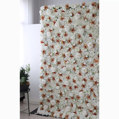 Valar Flowers Unveils: Elysian Meadows – A Majestic Blend of White &amp; Light Peach Fabric Roses – Quintessential Floral Wall for Weddings, Celebrations &amp; Sophisticated Interior Settings-VF-218