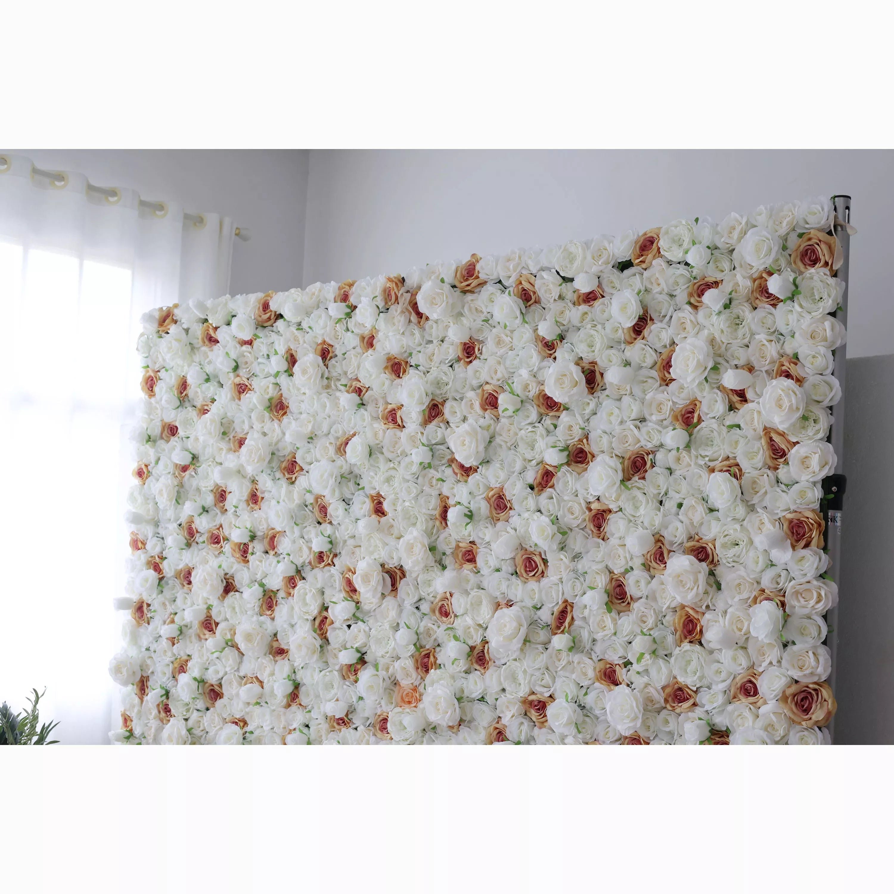 Valar Flowers Unveils: Elysian Meadows – A Majestic Blend of White &amp; Light Peach Fabric Roses – Quintessential Floral Wall for Weddings, Celebrations &amp; Sophisticated Interior Settings-VF-218