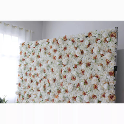 Valar Flowers dévoile : Elysian Meadows - Un mélange majestueux de roses en tissu blanc et pêche clair - Mur floral par excellence pour les mariages, les célébrations et les décors intérieurs sophistiqués - VF-218