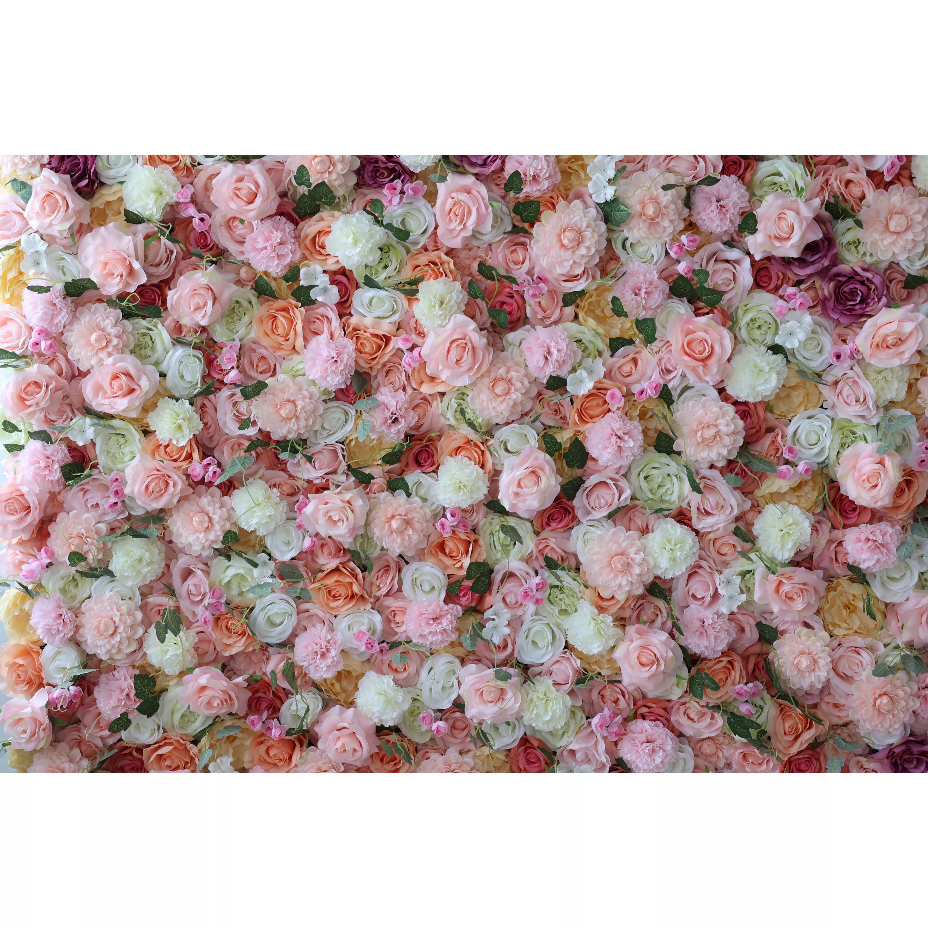 Fleurs Valar Roll Up Toile de fond murale de fleurs artificielles Jardin des rêves : Symphonie de roses pastel - Des célébrations radieuses aux retraites zen-VF-228