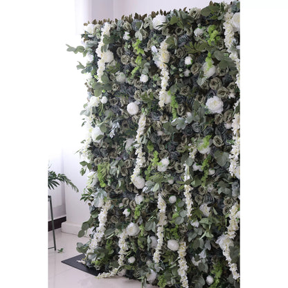 Valar Flowers presenta: Verdant Elysium, una exuberante mezcla de follaje verde y flores blancas en cascada, la pared inspirada en la naturaleza por excelencia para fiestas en el jardín, eventos con temas ecológicos e interiores ecológicos-VF-222-2