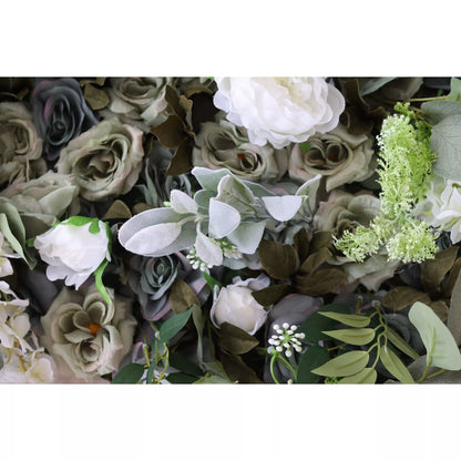 Les fleurs de Valar présente: Elysium verdoyant-Un mélange luxuriant de feuillage vert et de fleurs blanches en cascade-Le mur inspiré par la nature par excellents pour les garden parties, les événements éco-thématiques et les Interiors-VF-222-2 verts