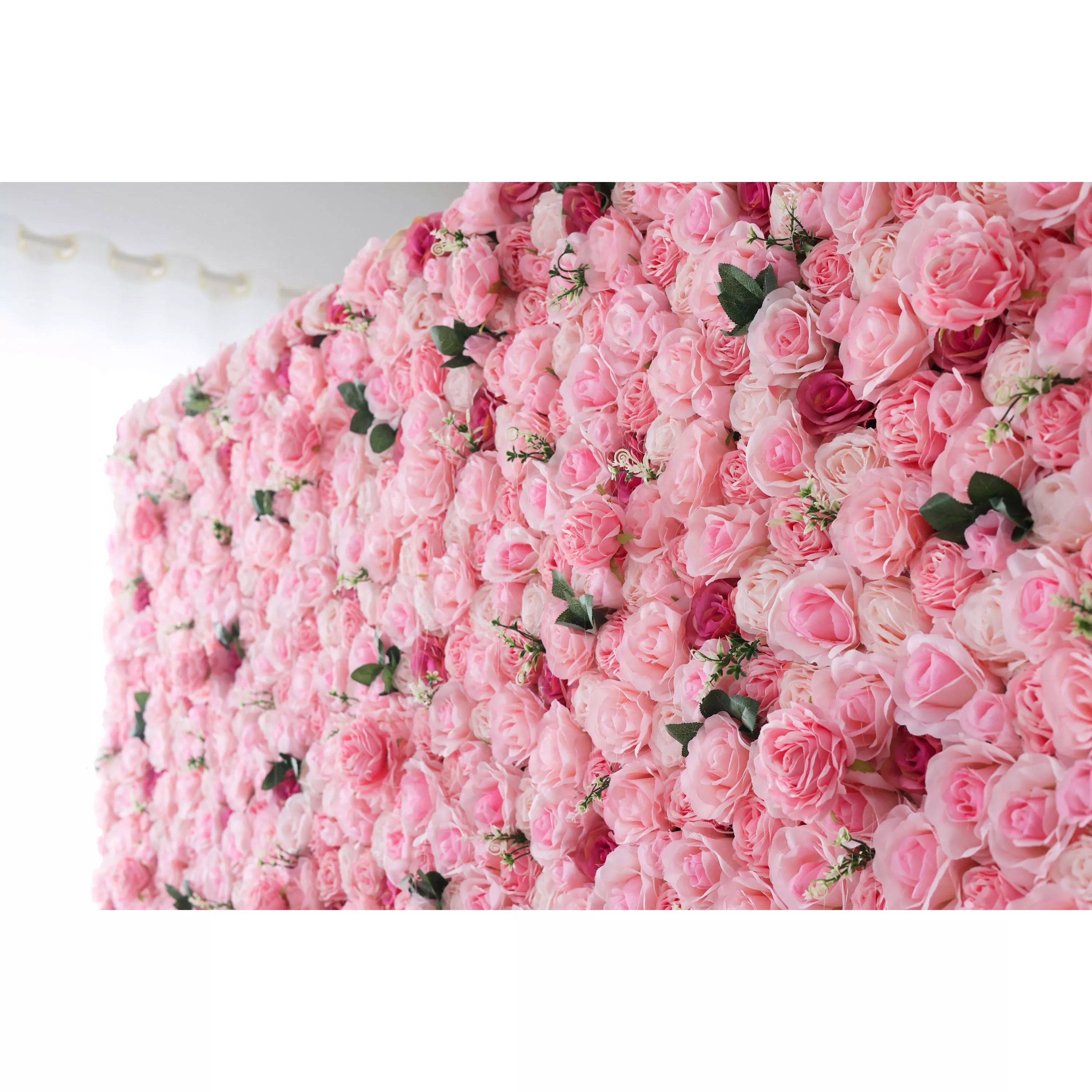 Las flores de Valar se enrollan en el telón de fondo de la pared de flores artificiales: flores ruborizadas - un panorama exuberante de la pasión rosa pura-VF-234