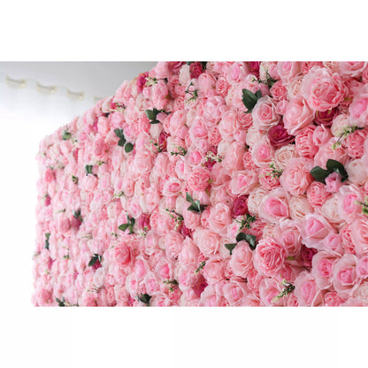 Valar Flores Roll Up Artificial Flor Wall Backdrop: Blushing Blooms - Um Panorama Exuberante de Paixão Rosa Puro-VF-234