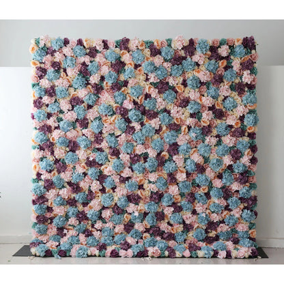 Valar Flowers Roll Up Artificial Flower Wall Backdrop: Pastel Patchwork - A Mélange of Muted Hues for Enchanted Evenings-VF-235