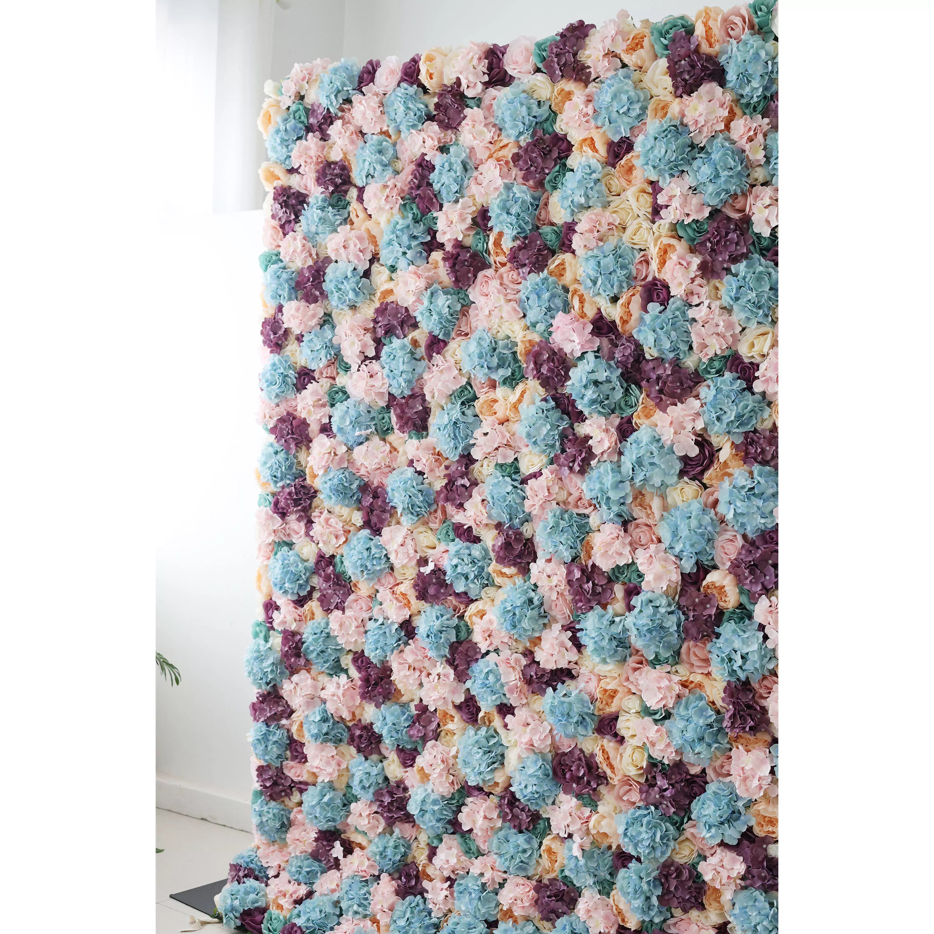 Valar Flowers Roll Up Artificial Flower Wall Backdrop: Pastel Patchwork - A Mélange of Muted Hues for Enchanted Evenings-VF-235