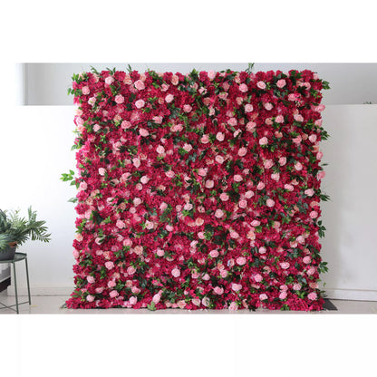 Valar flores roll up artificial flor pared telón de fondo: romántico rubí-una sinfonía de pétalos apasionados para Moments-VF-236 memorable