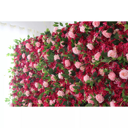 Valar Flowers Roll Up Artificial Flower Wall Backdrop: Romantic Ruby - A Symphony of Passionate Petals for Memorable Moments-VF-236