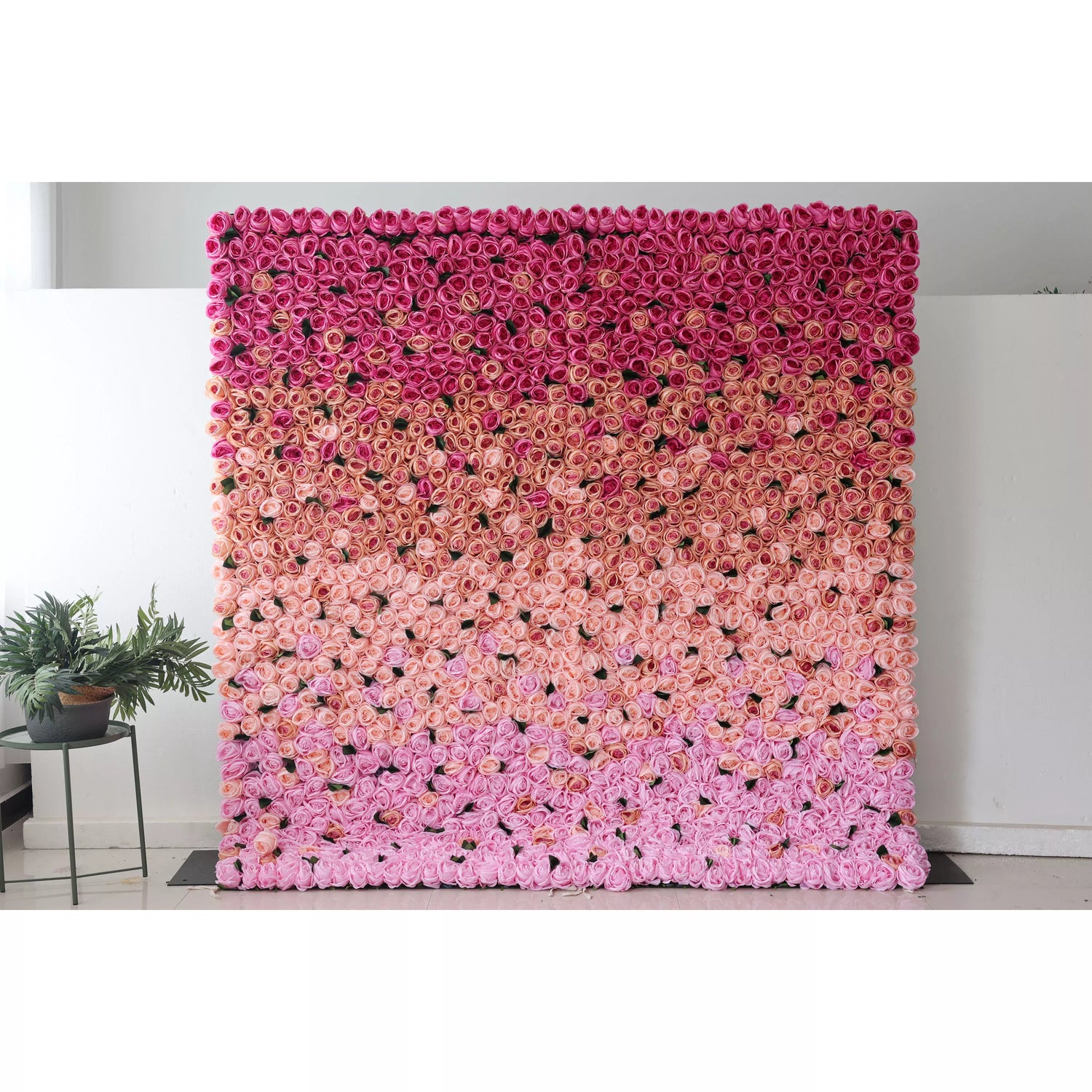 Valar Flowers Roll Up Artificial Flower Wall Backdrop: Radiant Rose Gradient - A Passionate Palette from Vivid to Delicate-VF-239