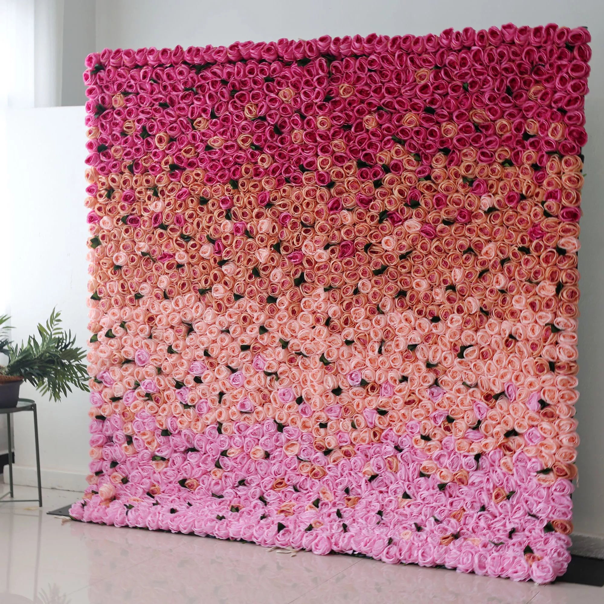 Valar Flowers Roll Up Backdrop: Embrace the enchantment of the Radiant Rose Gradient. Transitioning from deep fuchsia to tender blush, it&