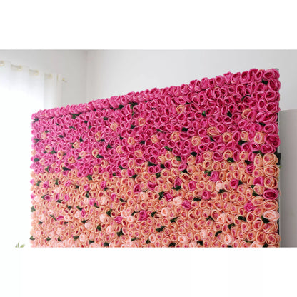 Valar Flowers Roll Up Artificial Flower Wall Backdrop: Radiant Rose Gradient - A Passionate Palette from Vivid to Delicate-VF-239