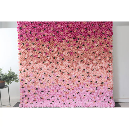 Valar Flores Roll Up Artificial Flower Wall Backdrop: Degradê Rosa Radiante - Uma Paleta Apaixonada de Vívida a Delicada-VF-239