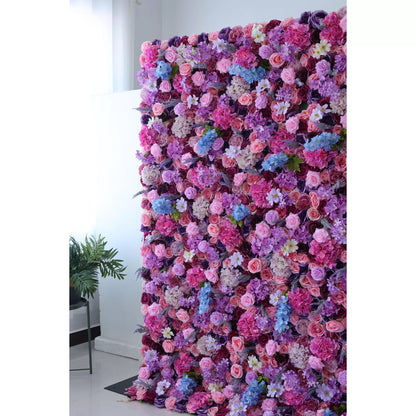 ValarFlowers artificiel Floral mur toile de fond : Magenta Medley envoûtant - plongez dans un délice de rêve de violets et de roses-VF-246